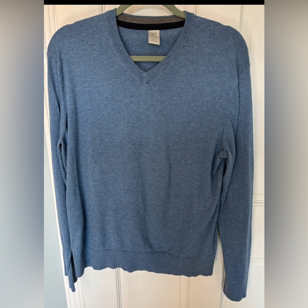 Gap Men's Blue V-Neck Sweater 100% Cotton Large